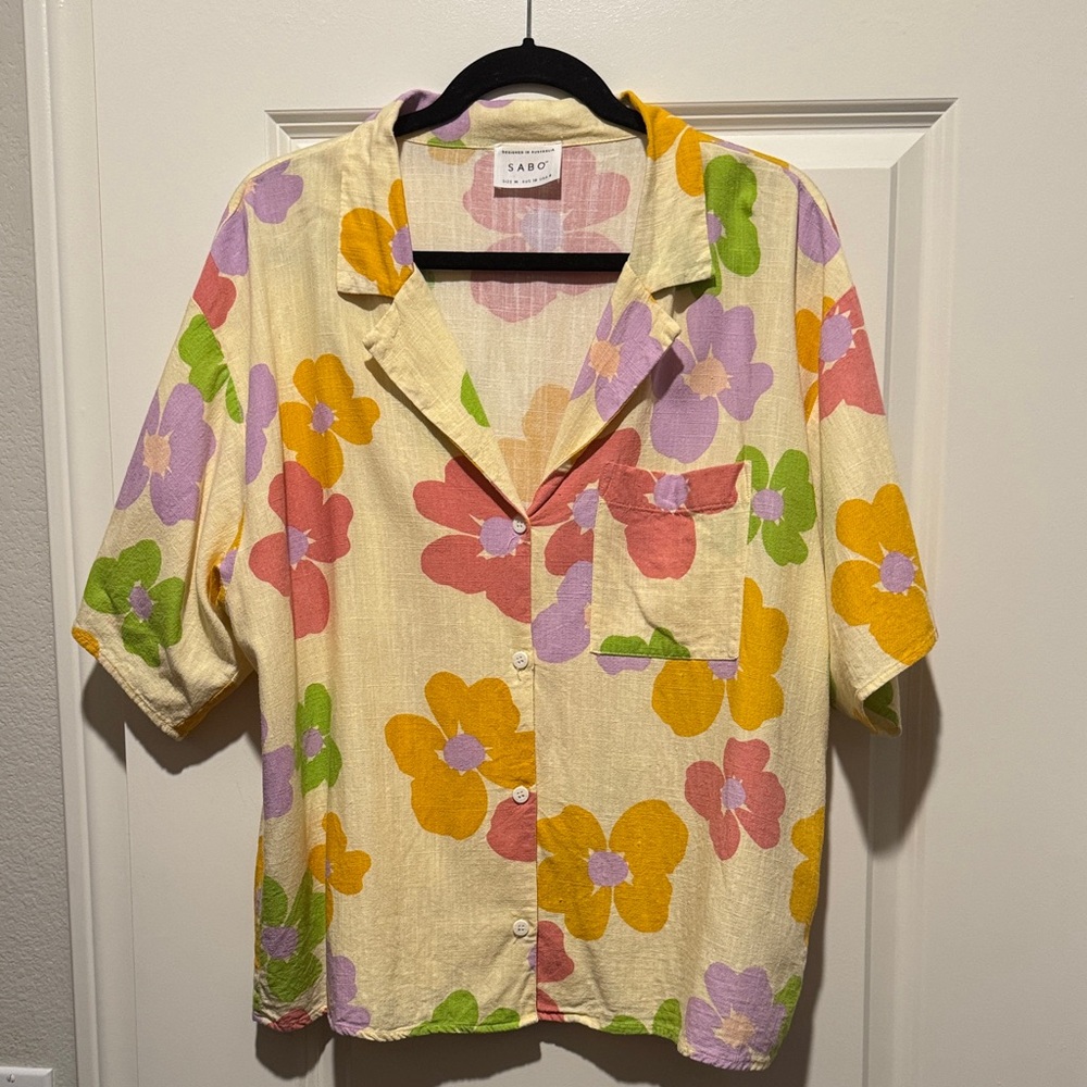 Sabo Skirt Floral Button Down Shirt - Yellow, Pink, Green, Purple